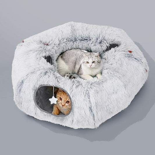 Cat Tunnel Bed for Indoor Cats - Christmas Tree Skirts Washable Warm Soft Indoor Cat Donut Tunnel, Multifunctional Cat Interactive Playground Toys for Felines Pet Christmas Decoration
