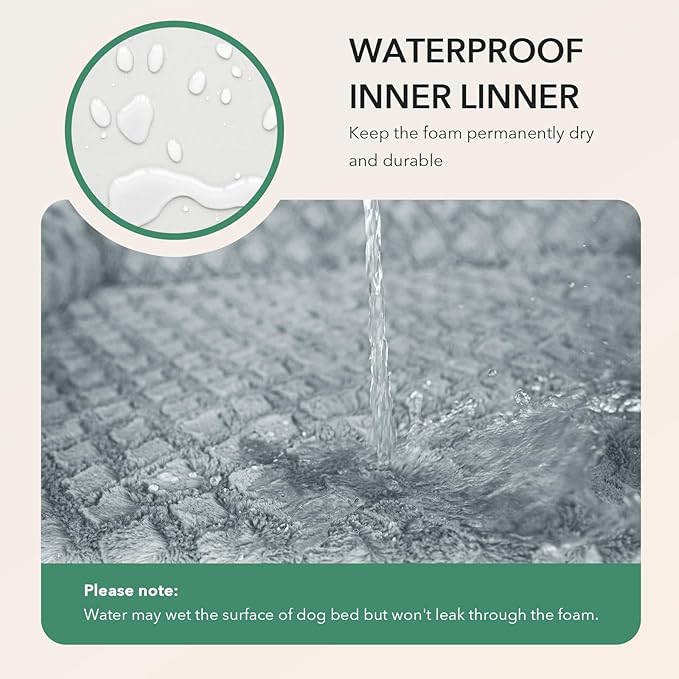 Orthopedic XL Dog Beds, Waterproof Memory Foam Big Bolster Pet Bed for Extra Large Sized Dogs 45x35Inch, Non-Slip Bottom and Egg-Crate Foam Dog Couch Bed with Washable Removable Cover, Grey