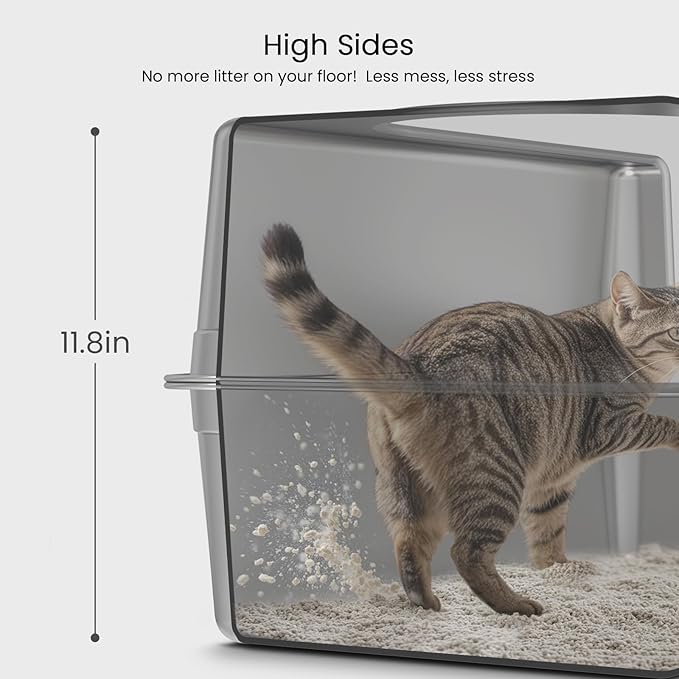 Enclosed Stainless Steel Cat Litter Box with Lid, Oversize Metal Litter Box for Multi Cats, Extra XXL Cat Toilet with High Side, Non-Stick, Anti-Leakage, Odorless, with Litter Mat & Litter Scoop