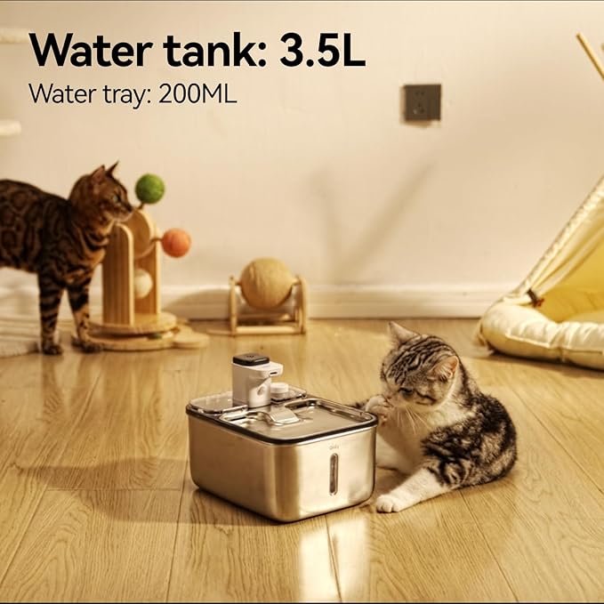 Automatic Stainless Steel cat Water Fountain for Pets Indoor, Wireless Metal Dispenser, Cordless Battery Operated Dog Drinking Fountains, Rechargeable Waterer with Motion Sensor, Black,3.5L 6 Filters