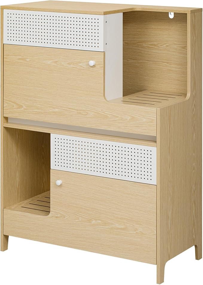 Modern 2 in 1 Cat Furniture, Cat Litter Box Enclosure Side Table, Cat House with Storage, for 2 Small-Medium Sized Cats, Natural