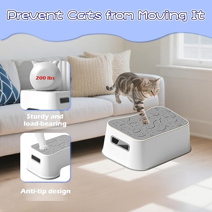 SpaceTime Elevated Cat Litter Mat for Litter Box,Trapping Litter Ramp/Steps for Floor Indoor,Washable Easy Cleaning Cat Pad with Filter Function,Suitable for Kitty & Senior Cats (Grey-Stool Shape)