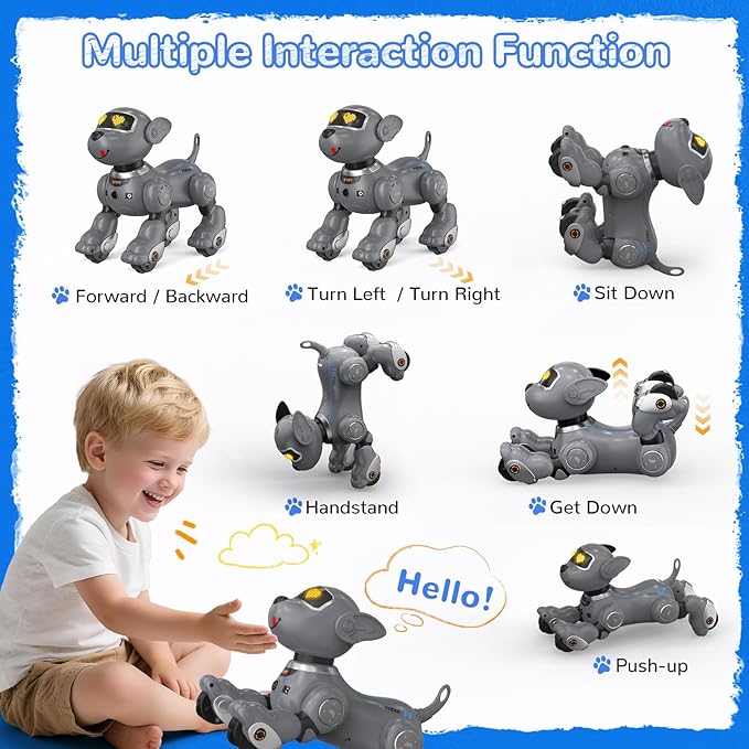 anysun Remote Control Robot Dog for Kids, Programmable Smart Puppy Intelligent Learning Dancing Walking RC Robot Toys for Girls and Boys (Gray)
