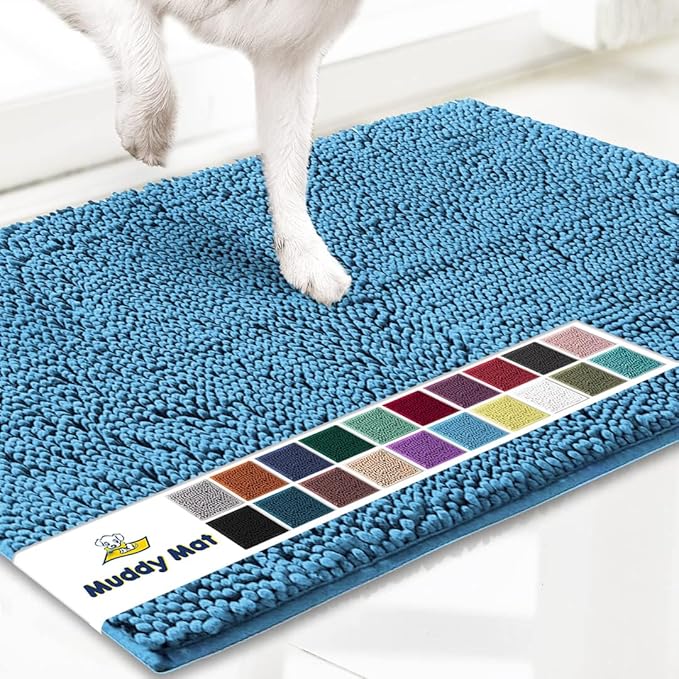 Muddy Mat® | Super Absorbent Door Mat Indoor, Microfiber Quick Dry Chenille Entryway Rug, Non-Slip Front Door Mat, Indoor Mats for Entryway, Machine Washable Pet Rug, Sky Blue 48"x72"