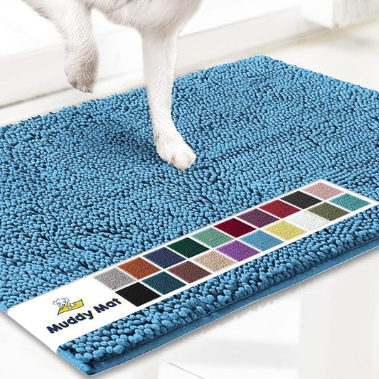 Muddy Mat® | Super Absorbent Door Mat Indoor, Microfiber Quick Dry Chenille Entryway Rug, Non-Slip Front Door Mat, Indoor Mats for Entryway, Machine Washable Pet Rug, Sky Blue 48"x72"