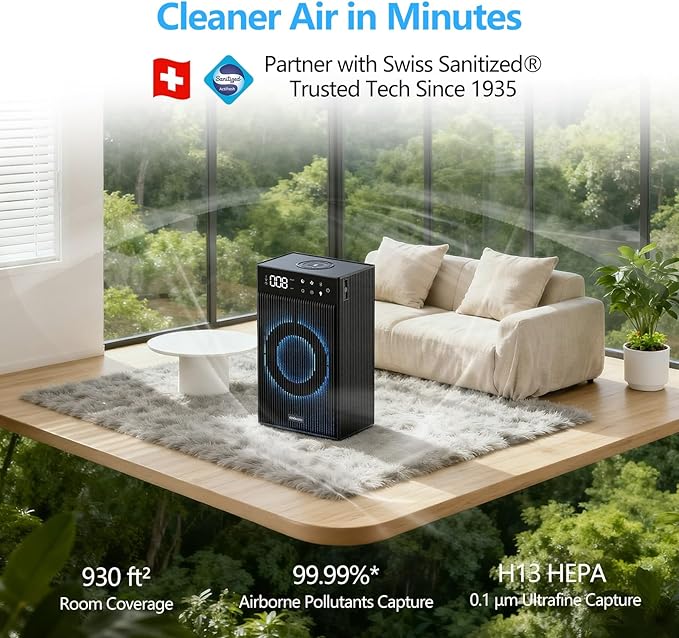 CleanForce Cube | 4-in-1 Desk Smart Air Purifier with Wireless Charger, Bluetooth Speaker & Cordless Diffuser | for Home Office, Bedroom | FCC Certified | Quiet & Space Saving