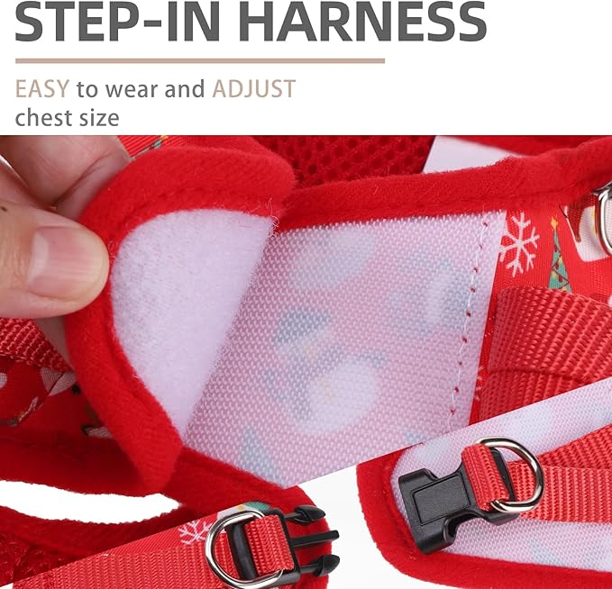 PUPTECK Dog Harness and Leash Set for Small Medium Dogs No Pull Step-in Soft Mesh Puppy Cat Vest Harnesses Reflective at Night, Christmas, M
