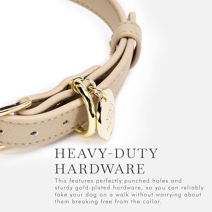 NINA WOOF Cupertino Dog Collars, Harnesses & Leashes Made from Vegan Leather with Dog Tracker Device Holder Adjustable Dog Collar (Extra Small, Beige)