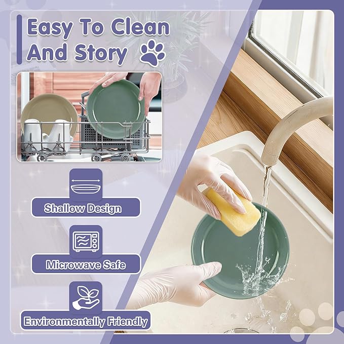 6 Pack Ceramic Cat Bowls, Cat Food Bowl, Anti Whisker Fatigue Cats Bowl Set, 6 Inches Shallow Wide Kitten Plates for Food and Water(Dark Color Set,6-Piece)