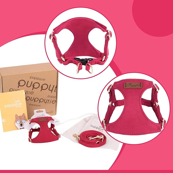 Puppytie No Pull XXS Puppy Harness with Multifunction Dog Leash,Soft Adjustable No Choke Escape Proof Pet Harness Vest,red,XXS