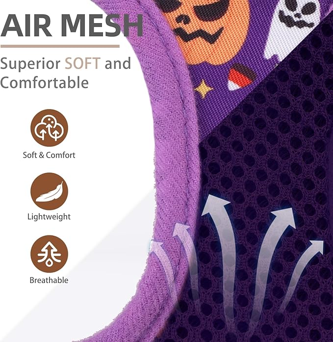PUPTECK Dog Harness and Leash Set for Small Medium Dogs No Pull Step-in Soft Mesh Puppy Cat Vest Harnesses Reflective at Night, Halloween Purple, M