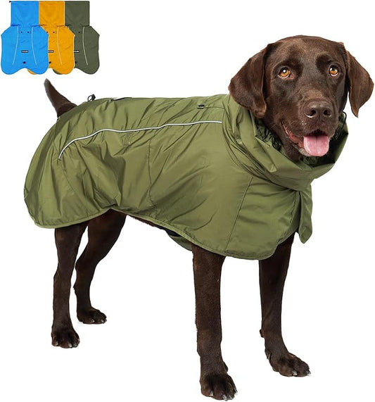 Tuff Pupper Waterproof Dog Raincoat | Full-Body Windproof Rain Jacket for Dogs | Reflective Strips | Breathable Mesh Lining | Adjustable Fit | Leash Port | Small Medium Large XL XXL Dogs (Olive, XL)
