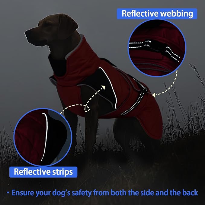 MIGOHI Warm Dog Jacket - Waterproof Small Dog Coat with Furry Collar, Windproof Dogs Fleece Vest, Reflective Cold Weather Coats for Small Dogs, Adjustable Buckle, Poodle,S,RedBlack