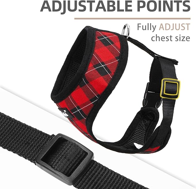 PUPTECK Soft Mesh Dog Harness and Leash Set Pet Puppy Cat Comfort Padded Vest No Pull Harnesses, Red&Black, XS