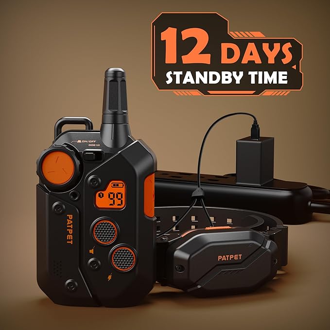 PATPET Dog Training Collar, 1.2 Mile Range 101 Training Levels Dog Shock Collar with Remote Control (15-150 lbs), Waterproof 100% Safe E Collar for Large Dogs (Black with Vivid Orange, 2 receivers)