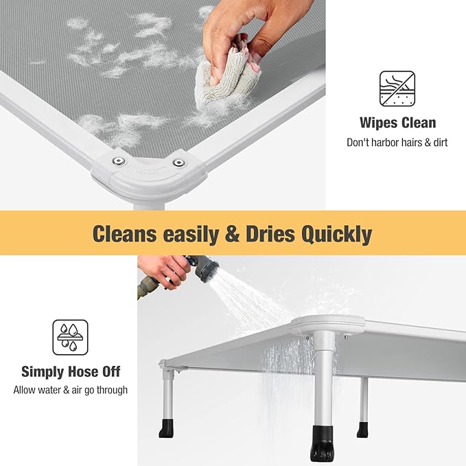 Veehoo Chew Proof Elevated Dog Bed - Cooling Raised Pet Cot - Silver Aluminum Frame and Durable Textilene Mesh Fabric, Unique Designed No-Slip Feet for Indoor or Outdoor Use, Grey, Medium, CWC2003