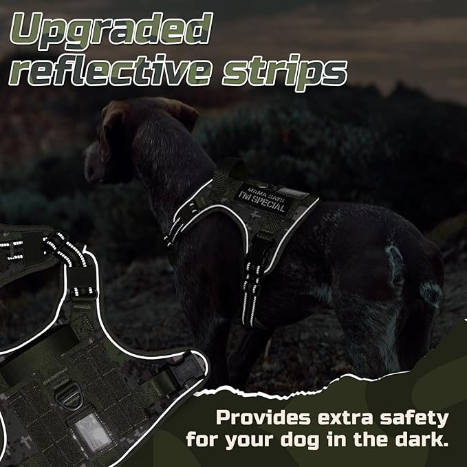 rabbitgoo Tactical Dog Harness Medium Sized Dog, No Pull Military Service Vest with Handle & Molle, Easy Control for Training Walking, Adjustable Reflective Straps, Green camo, M