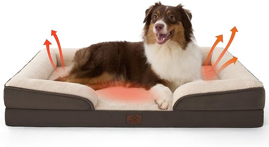 Bedsure Self Warming Orthopedic Dog Beds Large Sized Dog - Washable Large Dogs Bed Waterproof, Big Comfort Dogs Couch Sofa with Removable Cover, Pet Bed with Nonskid Bottom, Brown, Non-Electric