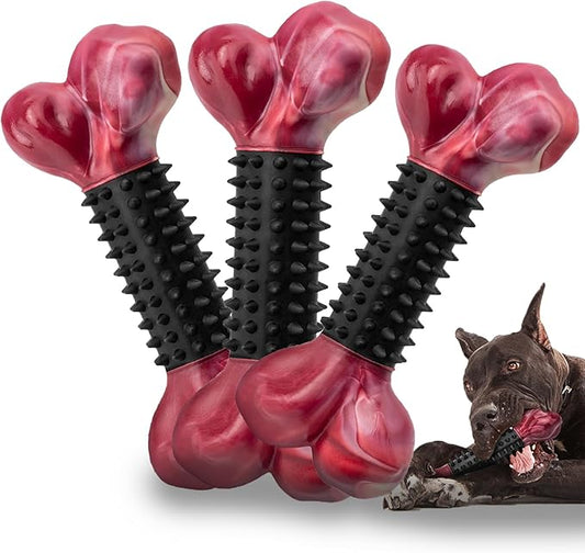 Apasiri Dog Toys for Aggressive Chewers with Bacon Flavor: 3-Pack Dog Bones for Large Dogs, 8" Chew Toys Long-Lasting, Tough Nylon & Rubber Dogs Toys