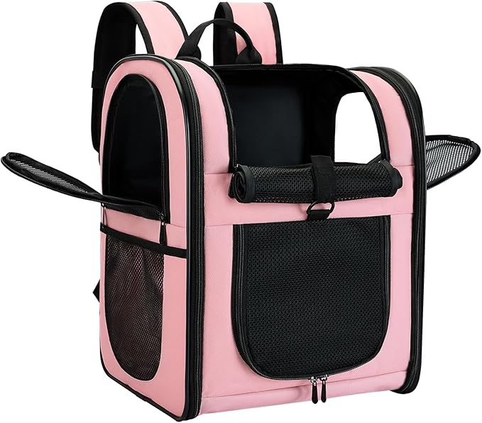Apollo Walker Dog & Cat Carrier Backpack for 4-18lb Pets - Ventilated Safe Design with Padded Back Support, Breathable Mesh Pet Backpack for Hiking, Travel, Outdoor (Pink)