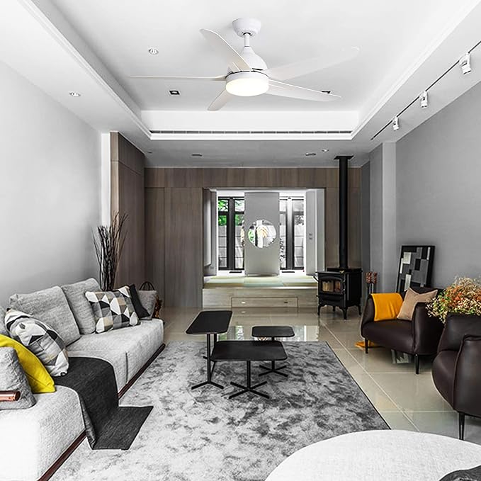 FINXIN Indoor Ceiling Fan Light Fixtures LED 52 Ceiling Fans for Bedroom,Living Room,Dining Room Including Motor,Light,3/5-Blades,Remote Switch (White)