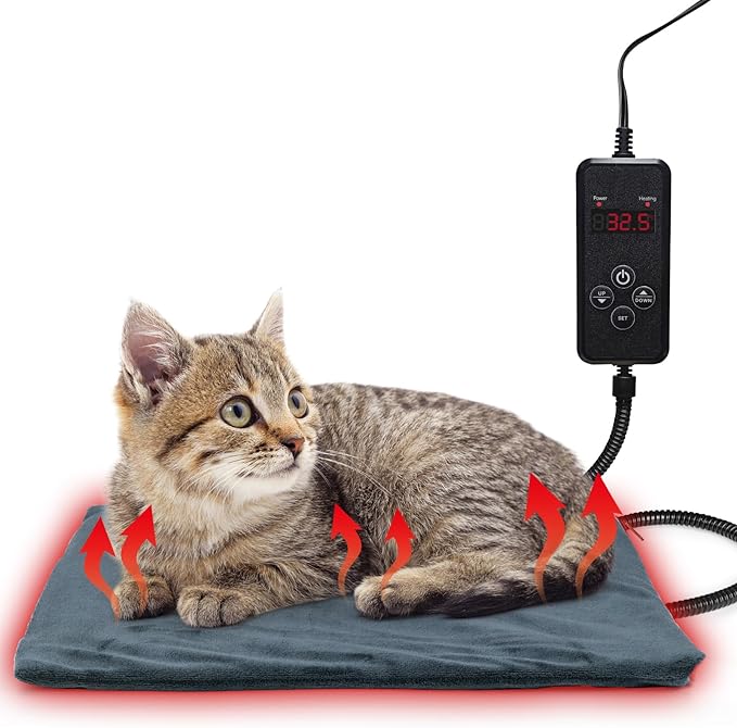 Pet Heating Pad for Cats and Dogs - Electric Warming Mat with Timer & Temperature Setting, Waterproof Cover, Auto Shut-Off - Safe Indoor Bed Warmer 16 * 12inch