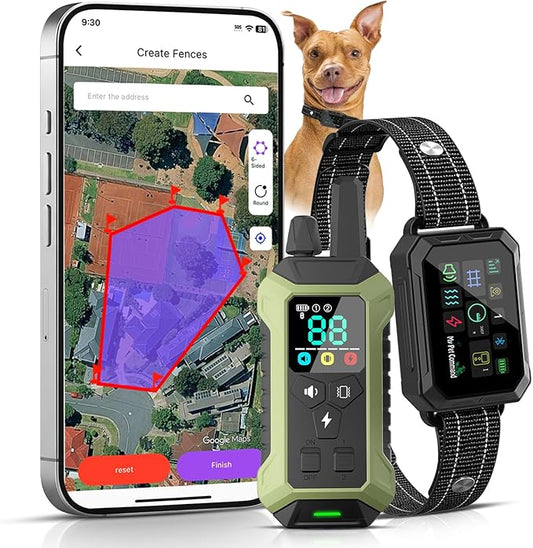 My Pet Command GPS Fence, No Subscription Wireless Dog Fence with APP, 6-Sided or Circular Fences, Tone, Vibration, Correction, Shock, Waterproof Rechargeable Collar