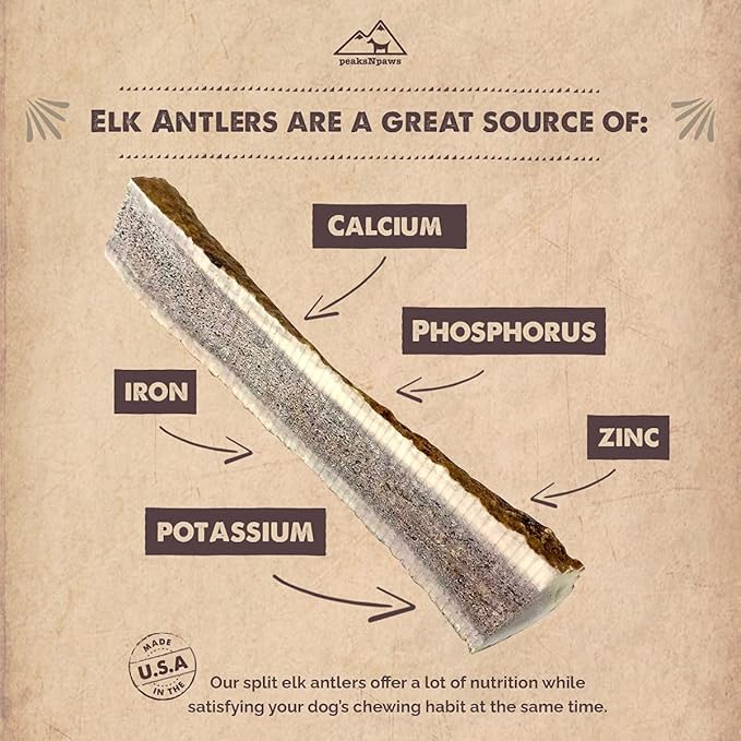 peaksNpaws Premium All-Natural Grade A Split Elk Antlers for Dogs – Naturally Shed in The Rocky Mountains – No Additives, No Preservatives - Healthy and Delicious Treat - Made in USA - XL/Jumbo Split