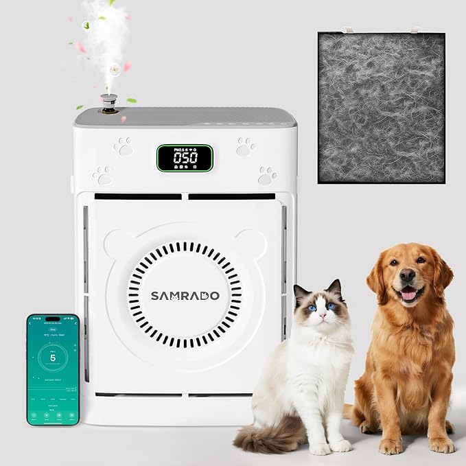 Air Purifier for Home Pets to 2500 Ft² with Smart WiFi, Double-sided H13 HEPA Air Purifier with 4-Level Aromatherapy Settings for Pet Hair Odor Smoke, Washable Pre-filter, PM2.5 Air Quality Monitor