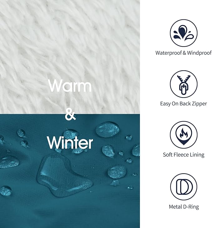 IECOii Large Dog Coat with Harness Built in Waterproof Windproof Dog Winter Coat, Fleece Lined Zip Snow Jacket for Dogs Thermal Outdoor Snowsuit Cold Weather Jackets Bulldog, Turquoise Green,L