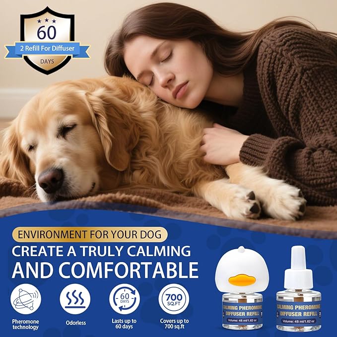 Dog Pheromone Calming Diffuser: Relaxing Pheromone Diffuser for Dogs Relief Stress Anxiety Fighting Scratching Barking, Dog Calming Pheromone Diffuser Kit with 1 Plug in Diffuser+2 Refill 48ml (3in1)