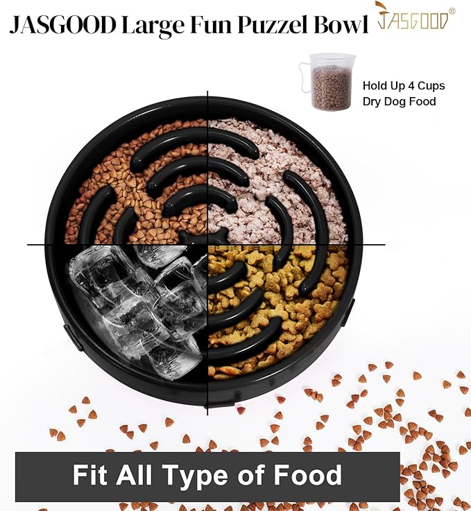 Slow Feeder Dog Bowls for Large Dogs Anti-Chocking Slower Feeder Dog Puzzle Bowl Pet Slow Eating Interactive Bloat Stop Dog Food Bowl JASGOOD,Black,Large