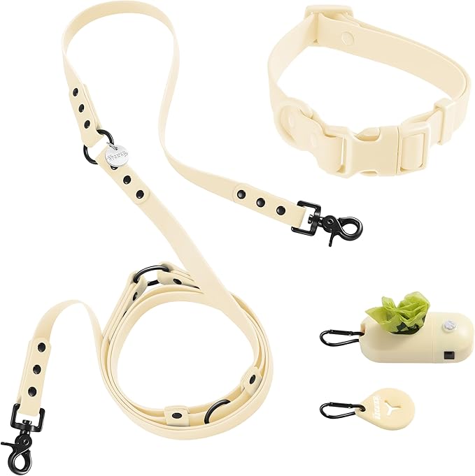 WLK1005L-5SET Luna Medium 8FT Adjustable 6-in-1 Waterproof Hands-Free Leash and Collar with LED Flashlight, Bag Dispenser, and Poop Bag Holder, Bailey
