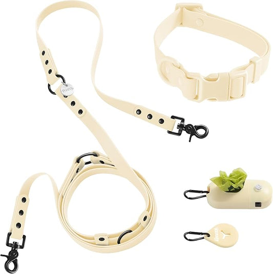 WLK1005L-5SET Luna Medium 8FT Adjustable 6-in-1 Waterproof Hands-Free Leash and Collar with LED Flashlight, Bag Dispenser, and Poop Bag Holder, Bailey