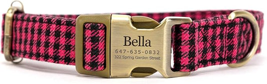 Personalized Dog Collar with Name and Phone Number Engraved,Adjustable Custom Puppy Collar,Organic Cotton Pet Collar for Small Medium Large Boy Girl Dogs