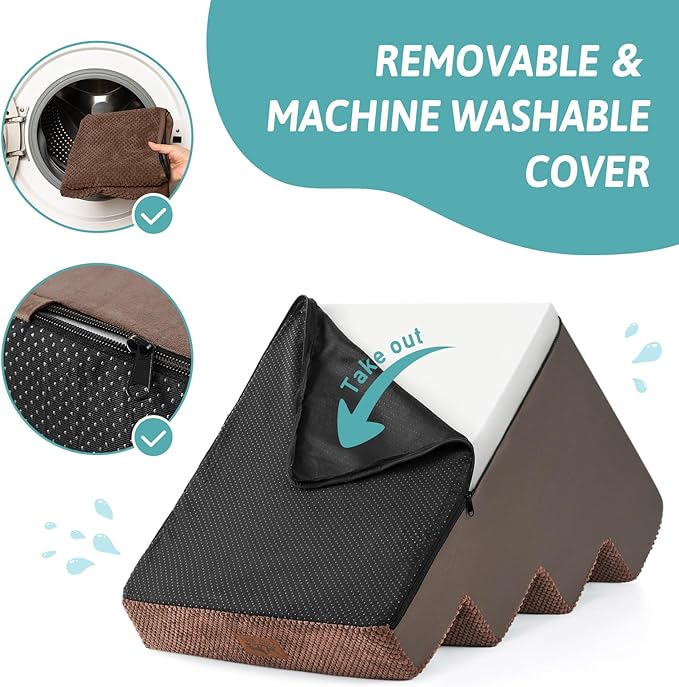 Dog Stairs for Small Dogs, 17.7" Extra Wide Right-Angle Pet Stairs for Couch and Beds, Anti-Slip Dog Steps for Old Cats and Lowrider, 17.7x23.6x17.7 inch, Brown