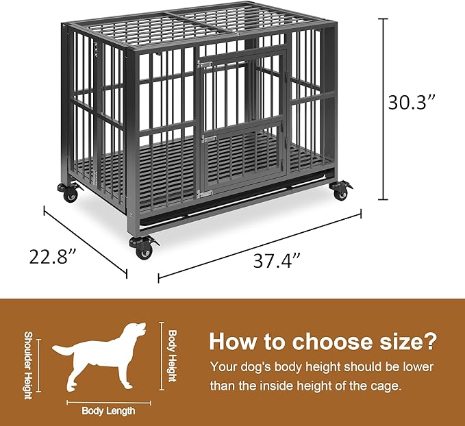 Polar Aurora Heavy Duty Dog Crate, Foldable Indestructible Dog Kennel, Escape Proof Extra Large Dog Cage with Lockable Wheels, High Anxiety Pet Playpen with Double Door for Indoor/Outdoor Use. (38in)
