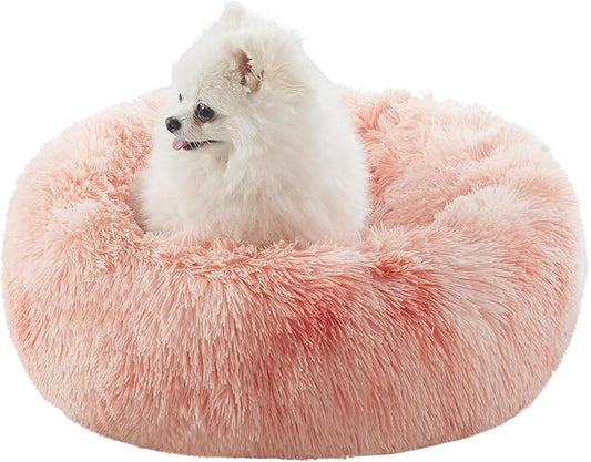 23 inches Donut Dog Bed for Small Dogs - Calming Washable Round Puppy Bed with Removable Cover, Fluffy Plush Pet Bed for Cats & Dogs, Fits up to 25 lbs Pets (Tie-dye Pink,Small)