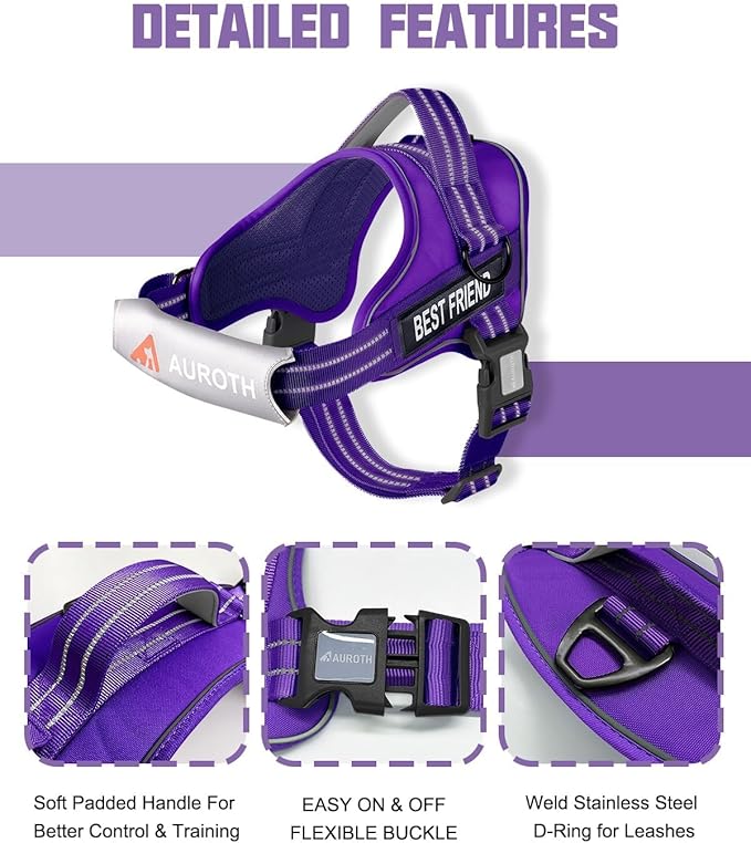 AUROTH Dog Harness and Leash Set, Soft Padded Service Dog Vest with 5.25FT Dog Leash, No Choke, Easy On Pet Vest, Adjustable Reflective No Pull Pet Vest Medium Sized Dog, Easy Walking and Training