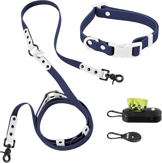 WLK1004J-5SET Luna Small 8FT Adjustable 6-in-1 Waterproof Hands-Free Leash and Collar with LED Flashlight, Bag Dispenser, and Poop Bag Holder, Highball