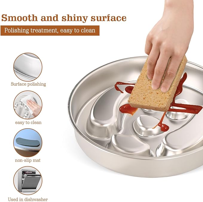 Stainless Steel Slow Feeder Dog Bowls – Non-Slip Metal Dog Bowl for Large & Medium Breeds, Puppy Puzzle Feeder – 2 Cup Capacity for Small to Big Pets – Durable Slow Feed Dog & Cat Food Dish with Mat