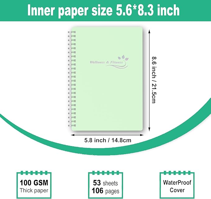 Wellness Planner & Fitness Log - Daily Diet & Health Journal with Weight Loss, Wellness Journal Notebook for Tracking Fitness, Sleep, Nutrition, Meal, Habits, A5(5.8 x 8.6 inch) (Green)