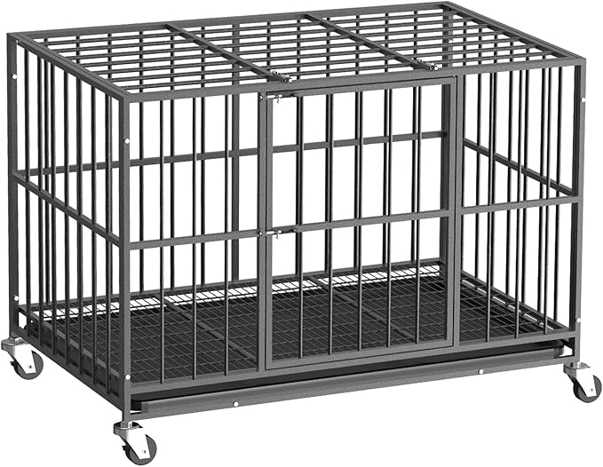 Heavy Duty Dog Crate 48 Inch, Indestructible Dog Crate with Removable Tray, Escape Proof & High Anxiety Dog Kennel Indoor, Metal Dog Cage with Wheels for Large Dogs, XL XXL XXXL