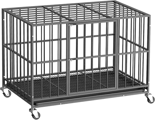 Heavy Duty Dog Crate 48 Inch, Indestructible Dog Crate with Removable Tray, Escape Proof & High Anxiety Dog Kennel Indoor, Metal Dog Cage with Wheels for Large Dogs, XL XXL XXXL
