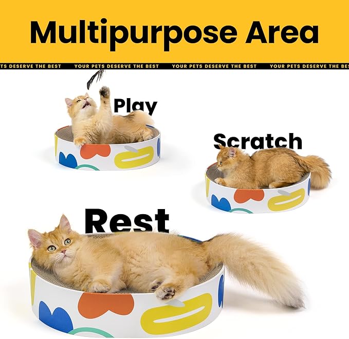 Cat Scratcher Cardboard,2 in 1 Oval Cat Scratch Pad Bowl for Indoor Kitty Grinding Claw,Round Kittens Scratching Board Corrugated Lounge Pet Beds&Furniture Protector for Couch&Carpets&Sofas