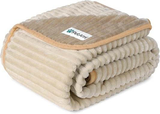 PetAmi Waterproof Dog Blanket, Leakproof Pet Blanket for Small Medium Large Dogs, Reversible Furniture Bed Sofa Couch Cover Protector, Plush Striped Pet Throw for Indoor Cat, 40x60 in, Taupe Beige