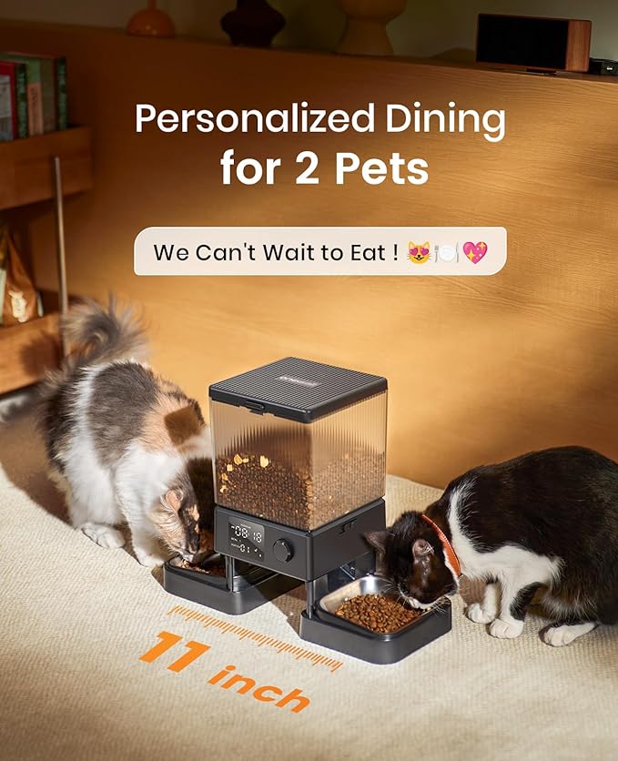 oneisall Automatic Cat Feeder for 2 Cats, 20 Cups/5L Automatic Cat Food Dispenser for Small Pets Indoor, Timed Cat Feeder for Dry Food