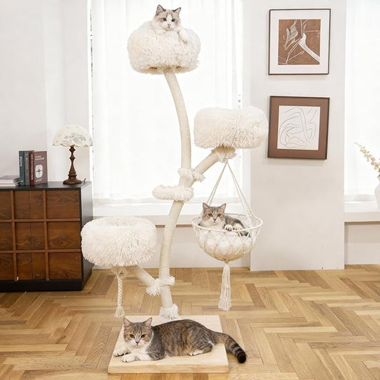 Modern Multi-Level Cat Tree Tower for Indoor Cats, 70" Large Cat Trees with Sisal Scratching Post, Luxury Cats Tower Furniture for Multiple Cats with Swing Hammock, Condo for Multiple Cat