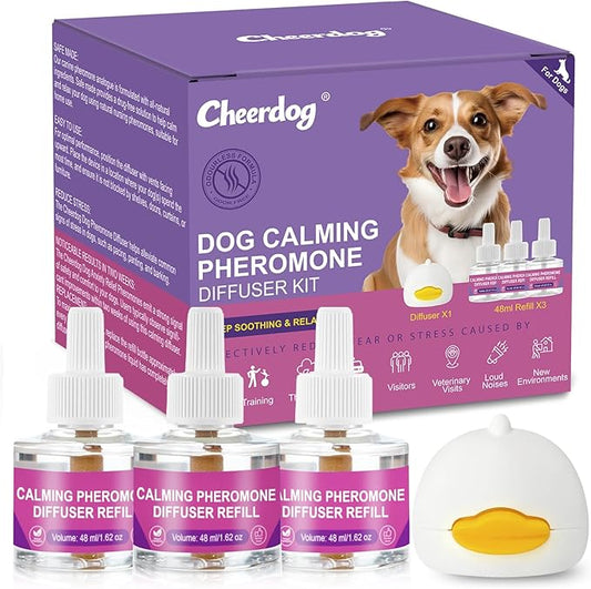 Cheerdog Dog Calming Pheromone Diffuser, Pet Calming Diffuser for Dog Anxiety Relief 3 Refills,Relieve Separation Anxiety, Stress Barking and Chewing Calm Relaxing (3)