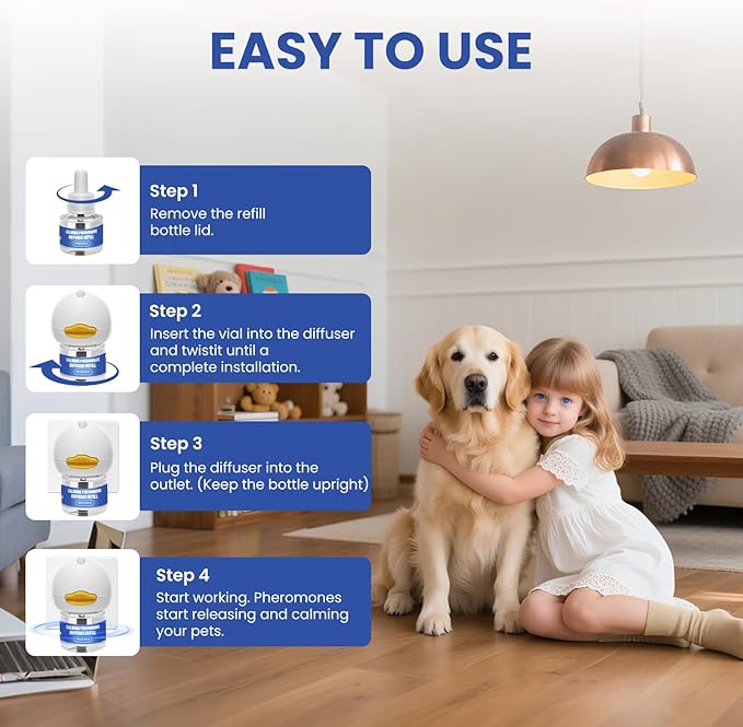 8 Pack Dog Calming Pheromones Diffuser Kit - 2 Plug-ins + 6 Refills (48mL Each) - 180 Day Supply for Anxiety, Aggression, Barking & Stress Relief in Dogs